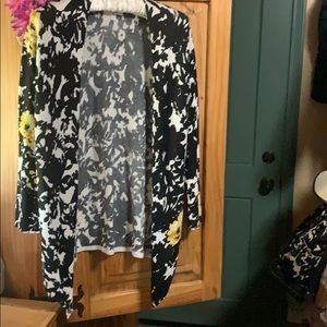 Black & White Sweater with Yellow Roses by Cache